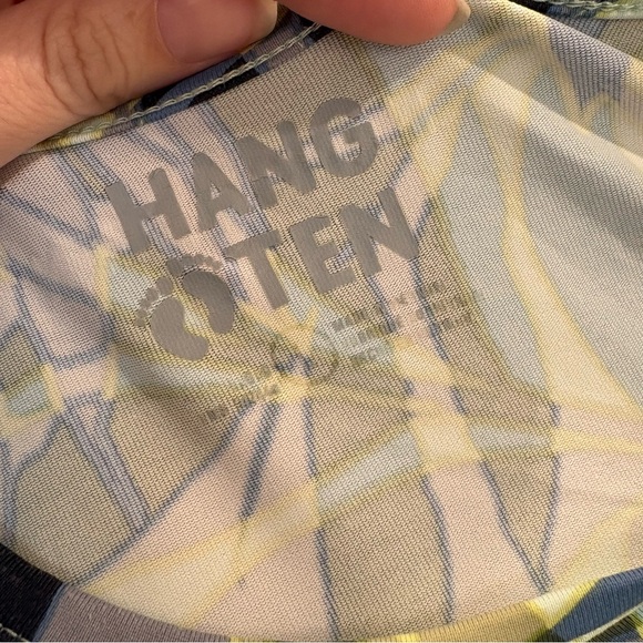 Hang Ten Blue Green Leaf Pattern Long Sleeve Rash Guard Size Large - Picture 6 of 8